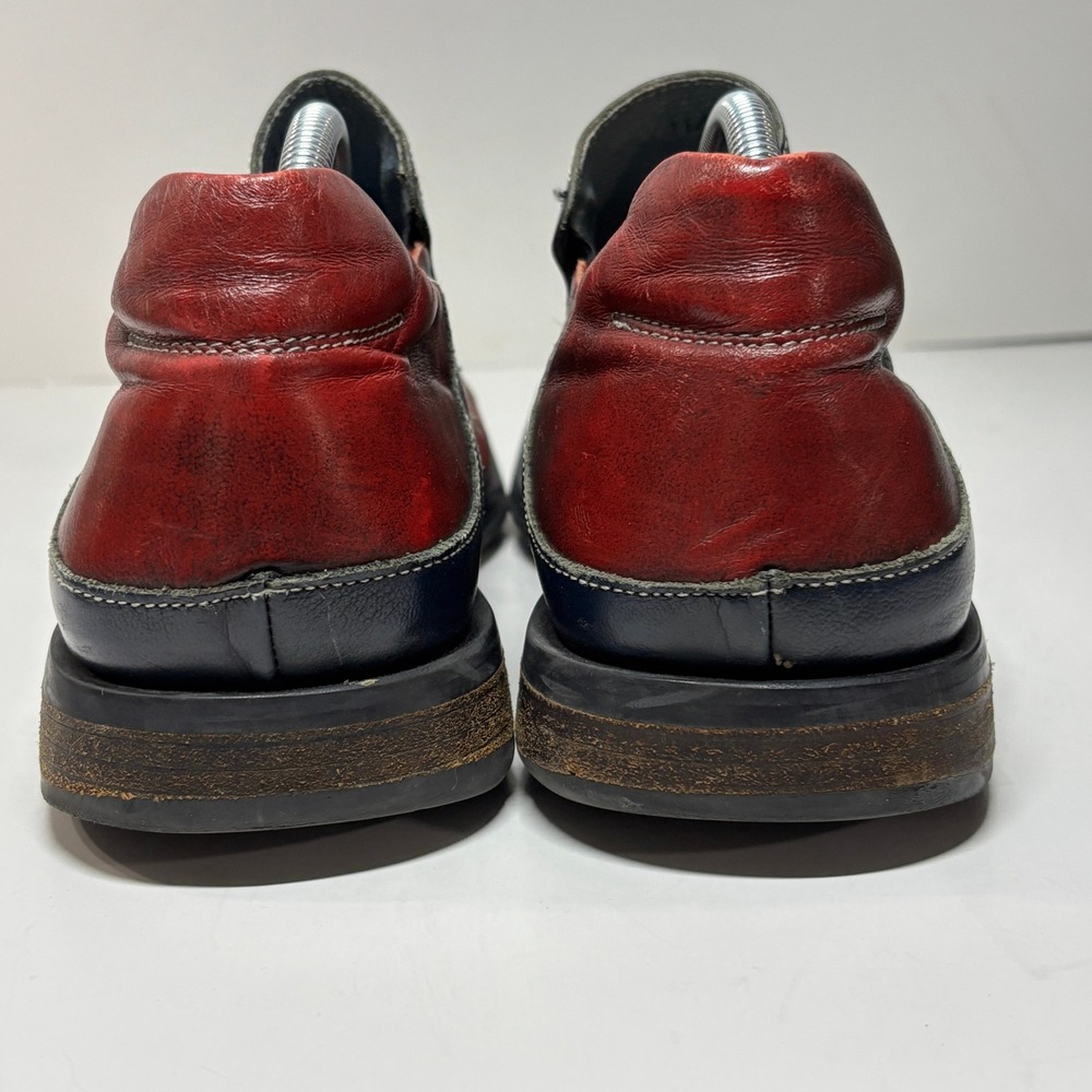 Robert Wayne Loafers Mens 11 Blue Red Square Toe Leather Slip On Shoes Y2K Retro - Picture 3 of 8